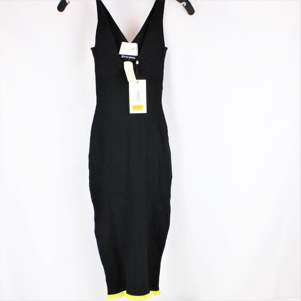 AZ Factory Ester Manas V-Neck Rib-Knit Dress in Black Dark Green - FCM46